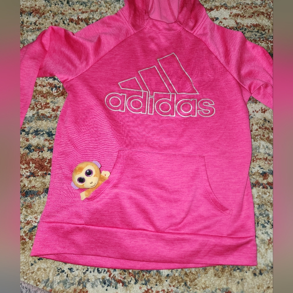 Adidas hot pink sweater silver adidas logo adidas girls hoodie